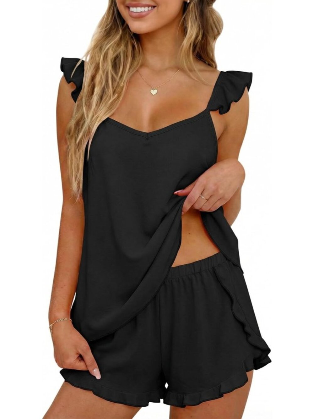 〽️Women's Outfit Set Black Summer Comfort Cami Top and Shorts 2 Piece Lounge Set